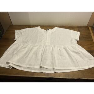 Vivid Plus Size Womens 3X White Ruffled Babydoll Linen Lagenlook Top